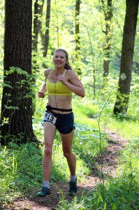 PHDC member Willow Weir nears the turnaround point of the Trip-and-Tumble 10K trail race.
